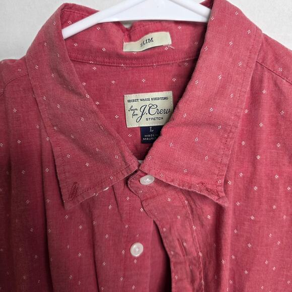 J.Crew Brick Red White Mini Marquee Print Slim Fit Long Sleeve, Mens, Large - Picture 1 of 7